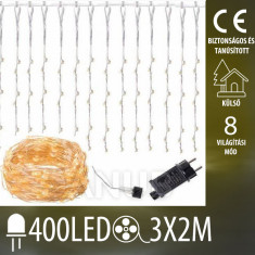 Karácsonyi LED világító mikrofüggöny kültéri - függöny + programozó - 400LED - 3x2M Meleg fehér