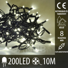 Karácsonyi kültéri led fényfüzér – csatlakoztatható + programozható - 200led – 10m Meleg  fehér