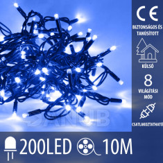 Karácsonyi kültéri led fényfüzér – csatlakoztatható + programozható - 200led – 10m Kék