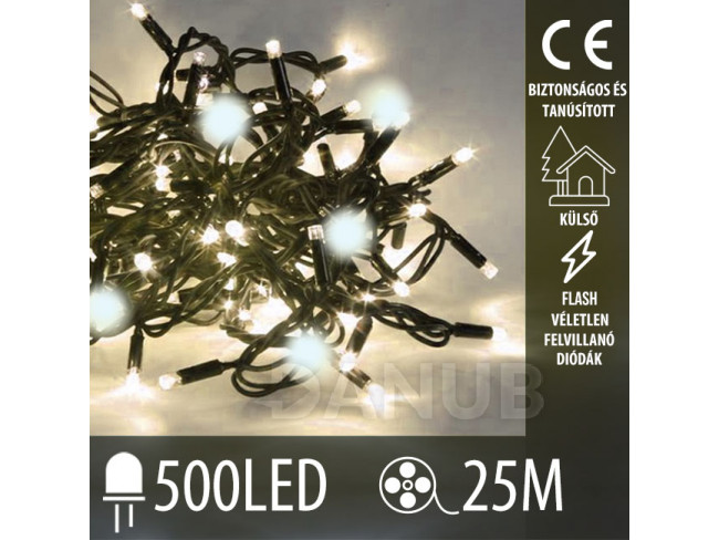 Karácsonyi kültéri led fényfüzér FLASH - 500led – 25m – meleg fehér  / hideg fehér