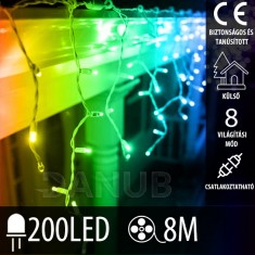 Karácsonyi LED fényfüggöny kültéri - programok - 200led - 8m Multicolour