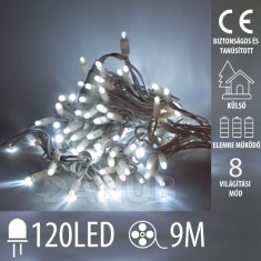 Karácsonyi led fénylánc kültéri elemmel működő + programozó - 120led - 9m hideg fehér