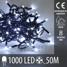 Karácsonyi led fénylánc kültéri + programozó - 1000led - 50m hideg fehér