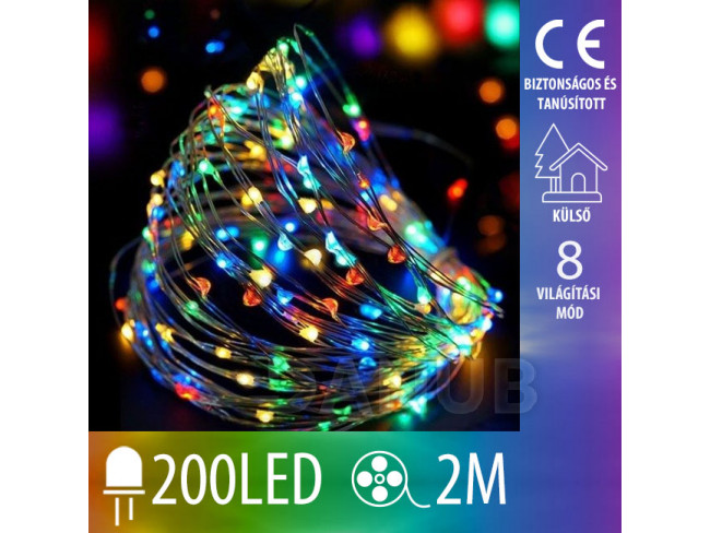 Karácsonyi LED világító mikrolánc + programozó - 200LED - 20M Multicolour