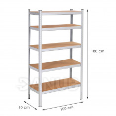 Fém állvány 5 polccal - 180x100x60 cm - 625 kg